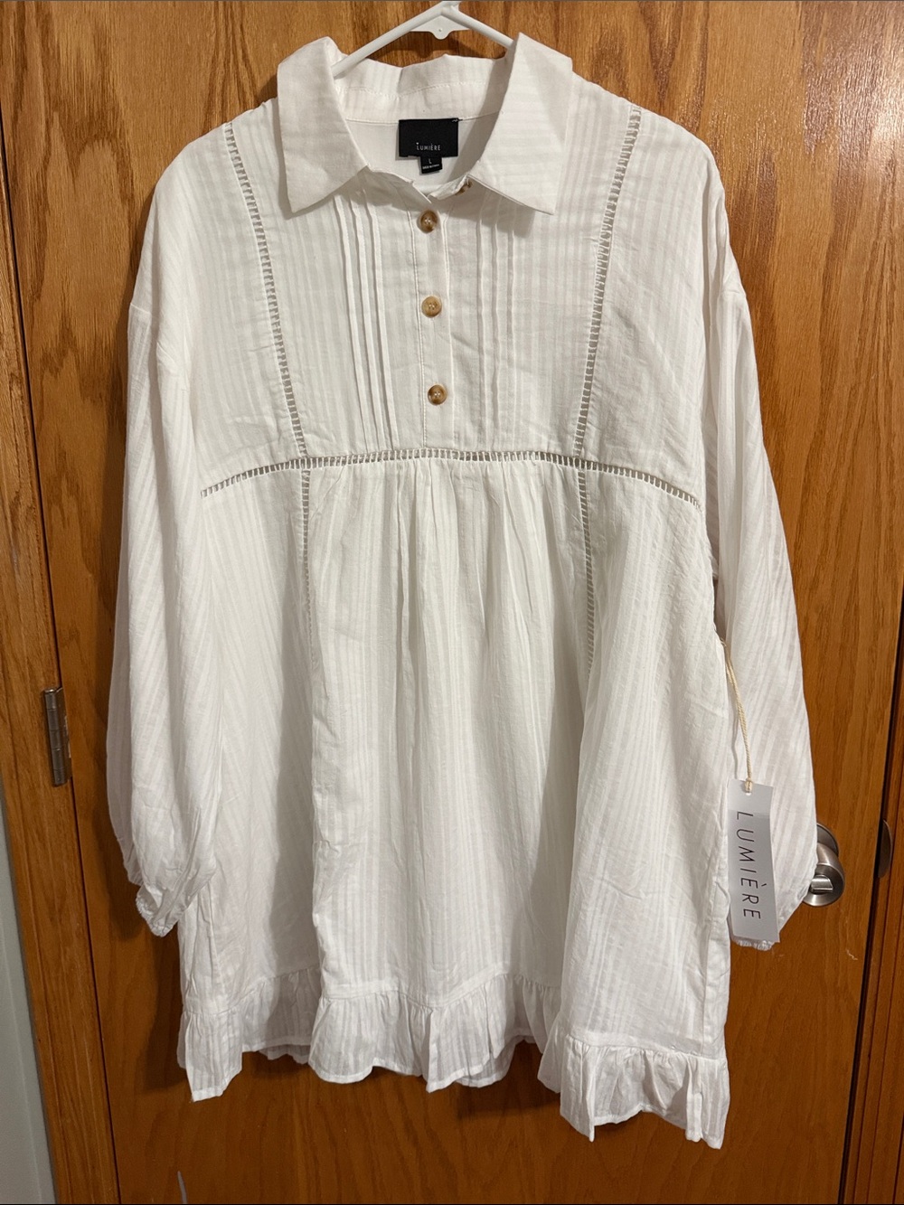 Lumiere White Ruffle-Hem Tunic Dress